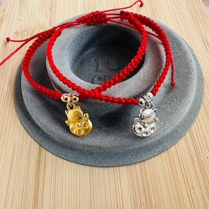 Lucky Cat Bracelet/Anklet,ADJUSTABLE Bracelet/Anklet, Protection Red String Bracelet, Lunar New Year Gift, “Fu” Cat, Maneki Neko