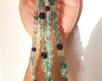 Fluorite Crystal Beaded Wristlet, Beaded Wrist Strap, wallet strap, key strap, Camera Strap, Natural Crystal Beads, Phone Lanyard