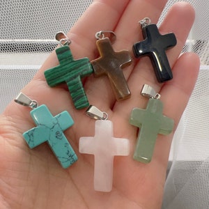 Stone Crystal Cross Pendants for Necklace Bracelet Earring DIY Jewelry Making Accessories, Cross Charms 1 to 1.2 inch