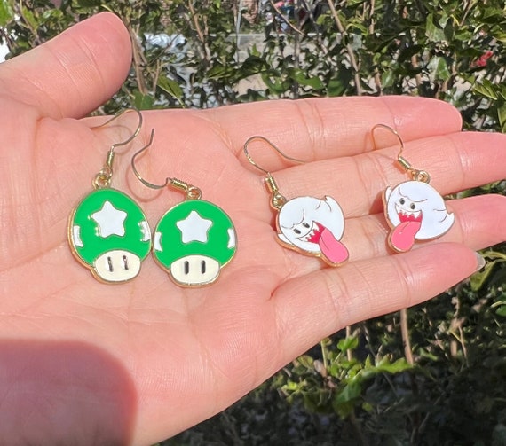King Boo Earring, Toad Earrings, Super Mario Game Characters earrings, Ghost Earring, Mushroom Earring, Hypoallergenic Earrings Wires & Hook