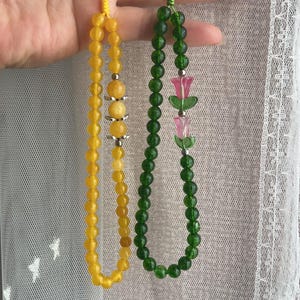 Correa de muñeca con cuentas de piedra natural, correa de muñeca con cuentas de cristal de peridoto verde, correa de muñeca con cuentas de piedra de ágata amarilla, correa para cámara, dije de flor