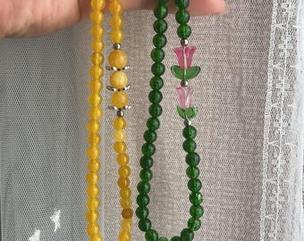 Natural stone beaded Wrist Strap, Green Peridot Crystal Beaded Strap, Yellow Agate Stone beaded Wrist Strap, Camera strap, Flower Charm