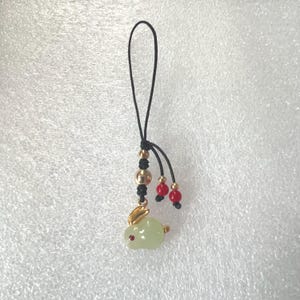 Jade Rabbit phone charm, Cute Bunny charm, Rabbit Phone Charm, Rabbit Charm, Rabbit Bag Charm, Good Luck Charm, Lucky Cat Charm Green Jade Rabbit