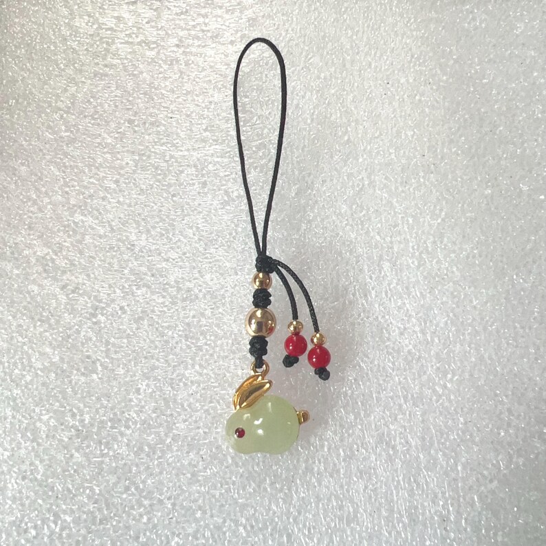 Jade Rabbit phone charm, Cute Bunny charm, Rabbit Phone Charm, Rabbit Charm, Rabbit Bag Charm, Good Luck Charm, Lucky Cat Charm Green Jade Rabbit