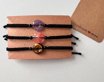 Safety Donut Buckle Bracelet, ADJUSTABLE bracelet, Good Luck Bracelet, Friendship Bracelet, Gift Ideas, Natural Stone Donut