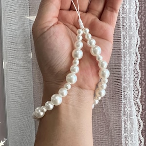 Correa de muñeca para teléfono con cuentas de perlas, correa de muñeca personalizada, correa para llavero, correa para billetera, correa para cámara, correa elegante, ideas para regalos