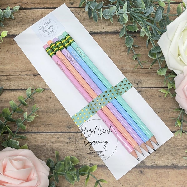 Personalized Pencils, Rainbow Personalized #2 Pencils, Ticonderoga Rainbow Pencils, Engraved Name Pencils, Pastel Rainbow Engraved Pencils