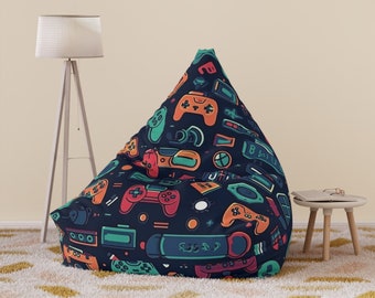 Gamer Bean Bag Chair Cover Gaming Design Dark Blue Seating Furniture Accessories Gift for Adult Gift for Kids