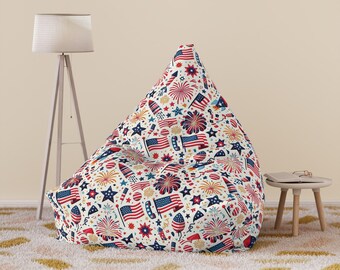 Patriotic Bean Bag Cover - 4th of July Decor, American Flag & Fireworks Pattern, USA Themed Room Accent, Holiday Home Furnishing