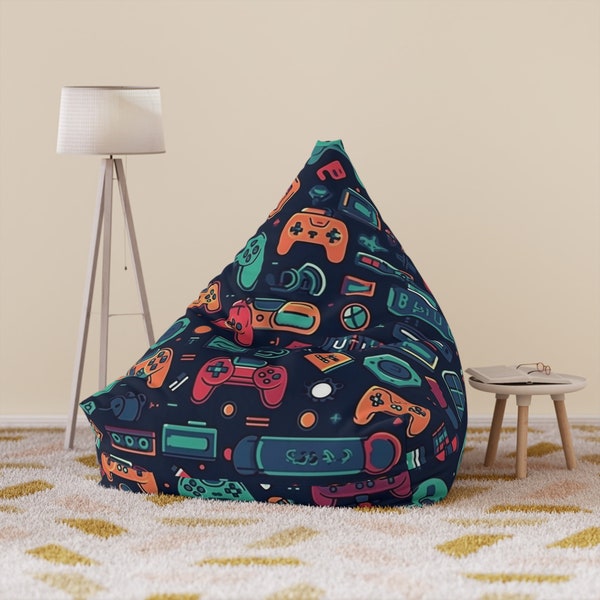 Gamer's Retreat Bean Bag Chair: Vibrant Console Pattern, Comfortable Gaming Lounge Seating, Perfect Gift for Any Occasion