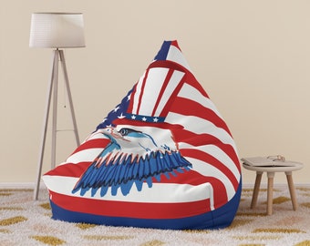 Patriotic Bean Bag Cover - 4th of July Decor, American Flag Chair, Eagle Print Bean Bag, Home Decor Gift, USA Theme Lounge Accessory