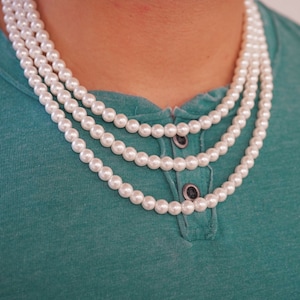 Men&#39;s Pearl Necklace . Pearl Beaded Necklace . Men&#39;s Pearl Jewelry . Stainless Steel . Men&#39;s Necklace . Pearl Jewelry . Gift For Men, Him