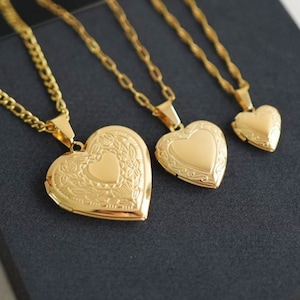 Heart Locket Necklace - Gold Locket Necklace - Small Medium Large Heart Lockets - Stainless Steel - Personalized Gift - Gift For Her, Mom