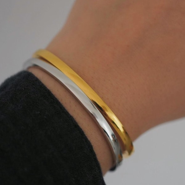 Simple Hinge Bangle Bracelet - Gold & Silver Bangle Bracelets - Stainless Steel - Stackable Bracelets - Statement Bracelets - Gift For Her