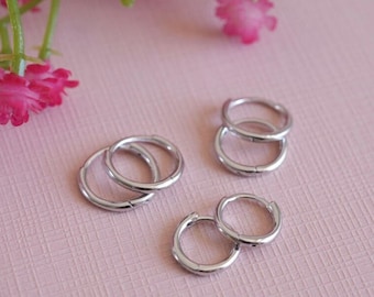 Dainty Silver Hoop Earrings - Tiny Sterling Silver Cartilage Helix Hoops - Silver Huggie Hoops - Second Hole Earrings - Small Silver Hoops
