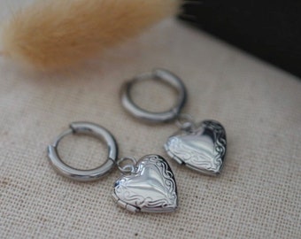 Heart Locket Hoop Earrings - Small,Medium,Large Heart Locket Hoops - Photo Locket Earrings - Stainless Steel - Tarnish Free - Gift For Her