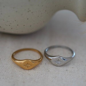 Minimalist North Star Signet Ring - Star Ring - Pinky Ring - Stainless Steel - Statement Ring - Stackable Rings -  Celestial Jewelry Ring