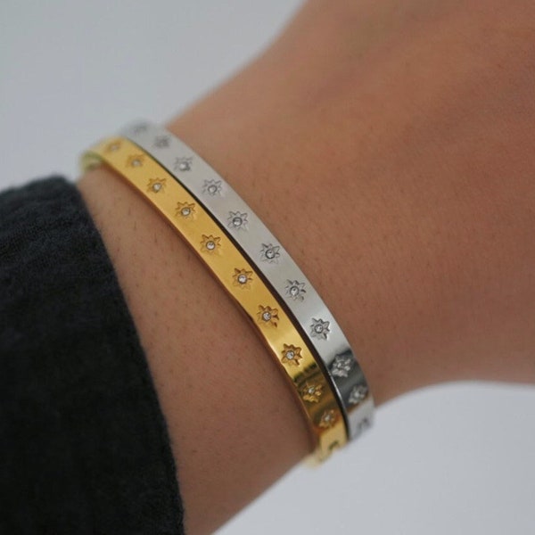 Hinge Bangle Bracelet - Gold & Silver Bangle Bracelets - Stainless Steel - CZ Stackable Bracelets - Statement Bracelets - Gift For Her, Mom