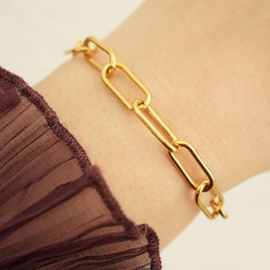 Gold Link Chain Bracelet - Chunky Paperclip Link Bracelet - Stainless Steel - Waterproof - Stackable Bracelet - Chunky Chain Bracelet
