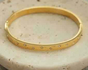 Hinge Bangle Bracelet - Gold & Silver Bangle Bracelets - Stainless Steel - CZ Stackable Bracelets - Statement Bracelets - Gift For Her, Mom