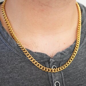 Gold Cuban Curb Necklace . Men&#39;s Curb Cuban Necklace . Stainless Steel Chains . Men&#39;s Gold Chain Necklace . Men&#39;s Jewelry . Gift For Him