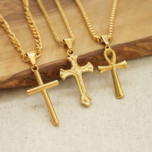 Cross Necklace For Men - Gold Stainless Steel Cross Necklace - Waterproof Necklace - Anti Tarnish Necklace - Men&#39;s Cross Jewelry Necklace