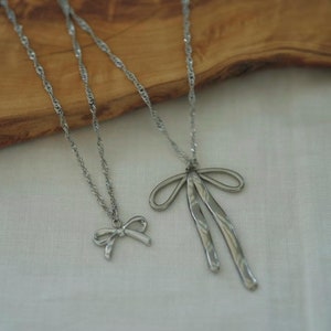 Silver Bow Necklace - Coquette Ribbon Pendant Necklace - Cute Bow Tie Jewelry - Waterproof - Anti Tarnish - Y2K Necklace - Gift For Her