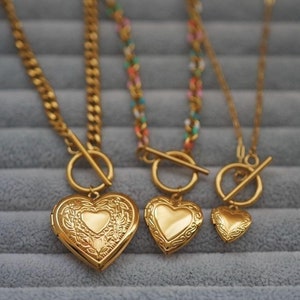 Locket Toggle Clasp Necklace - Heart Locket Necklace - Toggle Choker Necklace - Photo Locket Necklace - Personalized Gift - Locket Jewelry