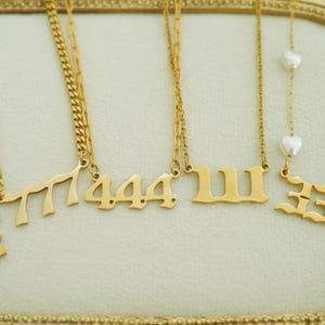 Gold Angel Number Necklace - 111 222 333 444 555 - Custom Spiritual Number Pendant - Stainless Steel - Waterproof - Manifestation Jewelry