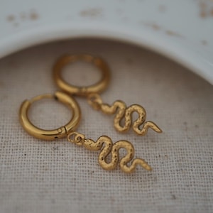 Snake Hoop Earrings - Minimalist Snake Earrings - Gold Snake Hoop - Stainless Steel - Snake Serpent Jewelry - Dainty Earrings - Gift For Her