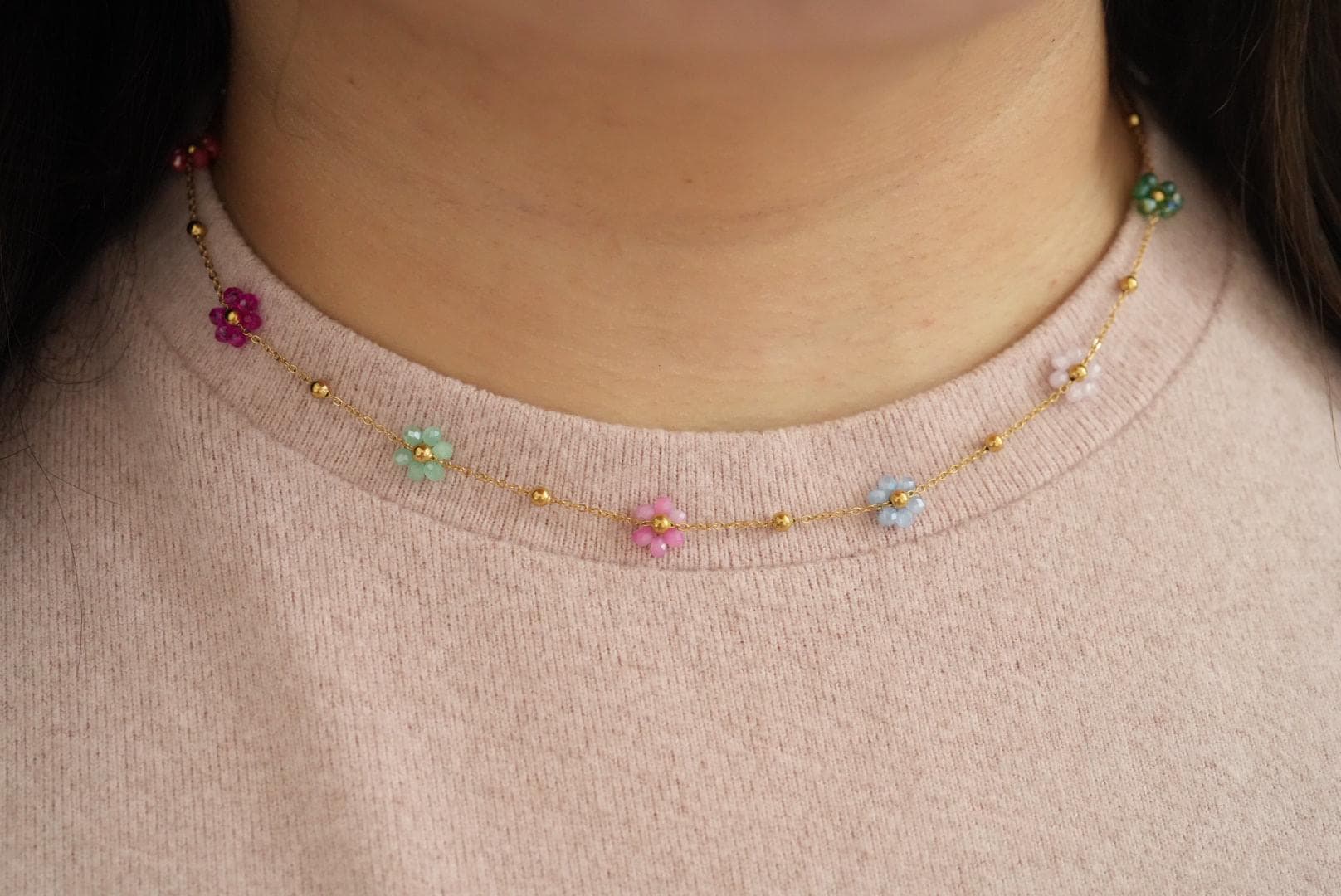 Colorful Daisy Flower Necklace - 18K Gold Plated Multi Color