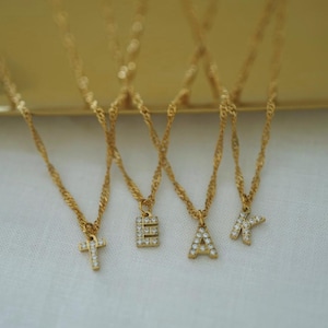 Initial Letter Necklace - Pave Initial Necklace - Diamond CZ Name Letter Necklace - Waterproof - Tarnish Free - Personalized Jewelry Gift