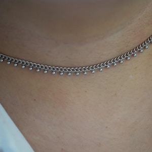 18K Gold Plated Beaded Choker Necklace - Dangle Beaded Choker Necklace - Ball Beaded Chain - WATERPROOF - Tarnish Free - Layering Necklace
