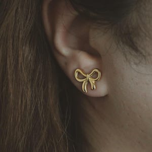 Bow Tie Stud Earrings - Small Coquette Bow Knot Earrings - Gold Ribbon Earrings - Minimalist Studs - Waterproof - AntiTarnish - Gift For Her