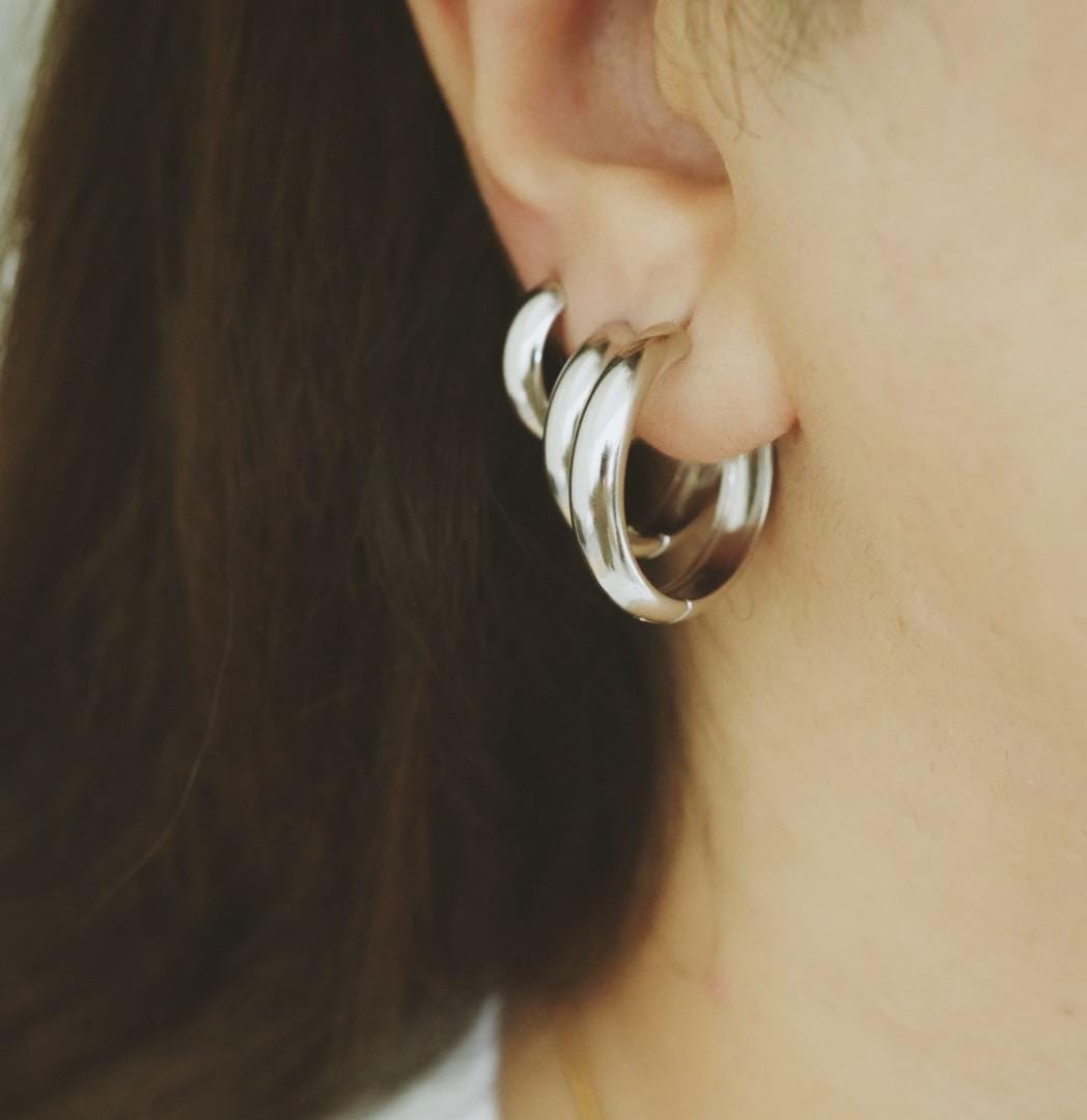 Chunky Silver Hoop Earrings - Waterproof Hypoallergenic Stainless Steel Hoops - Simple Everyday Thick Silver Earrings - Anti Tarnish Jewelry