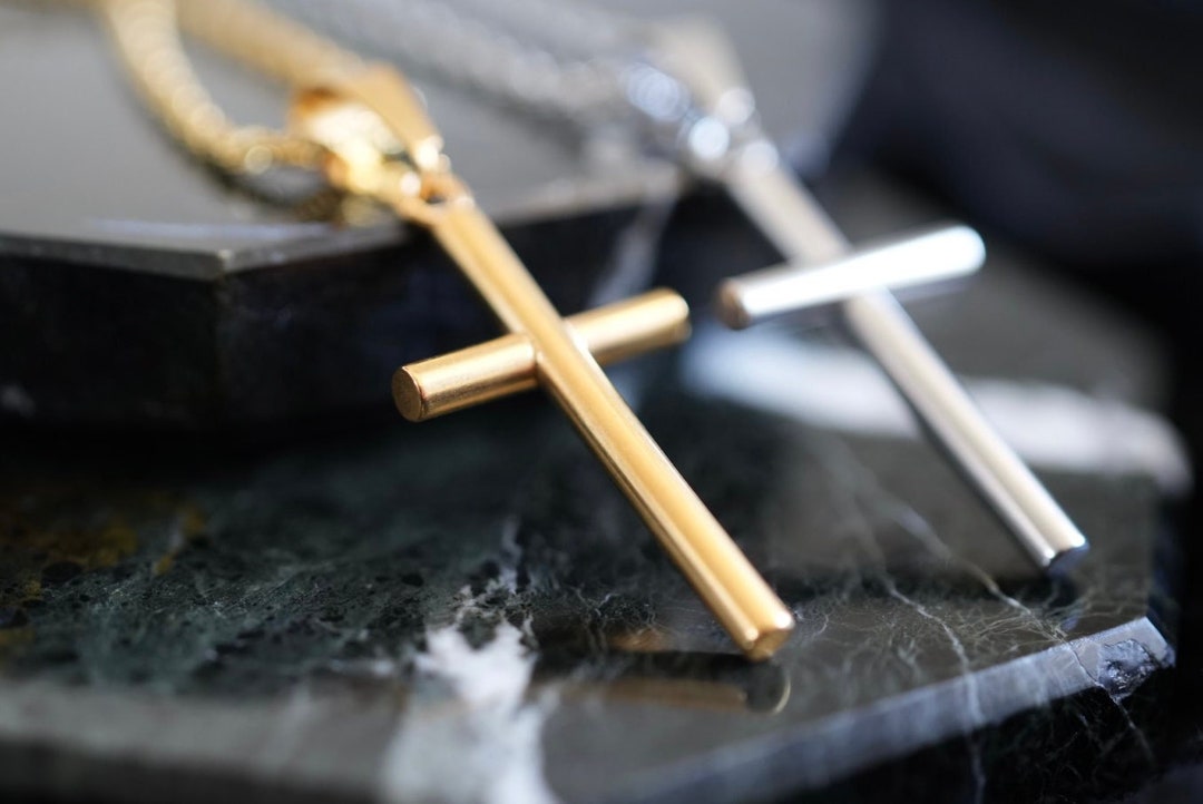 Men's Gold, Silver Cross Necklace Cross Rope Chain Necklace Waterproof ...