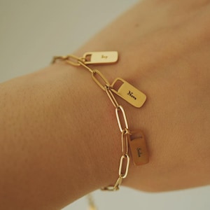 Name Bar Charm Bracelet - Custom Name Bracelet - Paperclip Chain Charm Bracelet - Waterproof - Anti Tarnish - Personalized Gift For Her