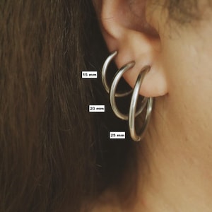 Silver Hoop Earrings - Stainless Steel 15mm, 20mm, 25mm Hoop Earrings - Dainty Simple Earrings - Waterproof Earrings - Everyday Wear Hoops