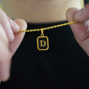 Black Onyx Initial Necklace , Men&#39;s Letter Initial Necklace , Waterproof , Stainless Steel , Silver/Gold Initial , Personalized Mens Jewelry