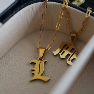 Dainty Initial Pendant Necklace - Old English Gothic Initial Necklace - Stainless Steel - Personalized Initial Necklace - Gift For Her, Him