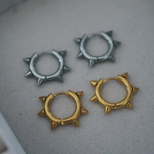 Spike Huggie Hoop Earrings - Minimalist Small Hoop Spike Earrings - Stainless Steel Earrings - Stackable Hoop Earring - Huggie Hoop Earrings