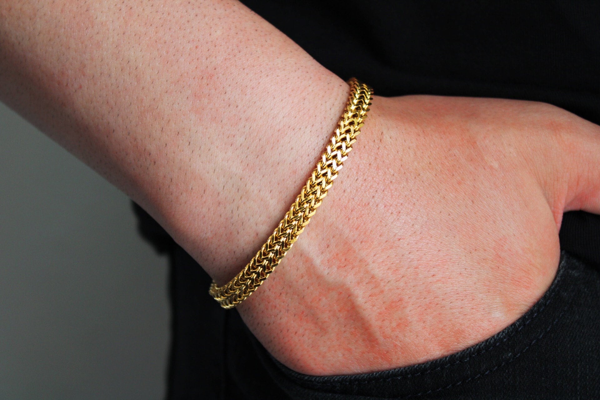 Black Men's Bracelet Black Chain Bracelet for Men WATERPROOF Stainless