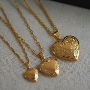 Heart Locket Necklace - Gold Locket Necklace - Small Medium Large Heart Lockets - Stainless Steel - Personalized Gift - Gift For Her, Mom