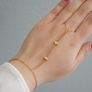 Hand Chain Bracelet - Heart Charm Cable Chain Bracelet - Hand Ring Chain Bracelet - Stainless Steel Chain - Waterproof - Gift For Her