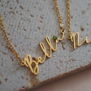 Name Necklace With Birthstone - Handwritten Custom Name Necklace - Birth Month Stone Necklace - Personalized Jewelry Gift - Gift For Her,Mom