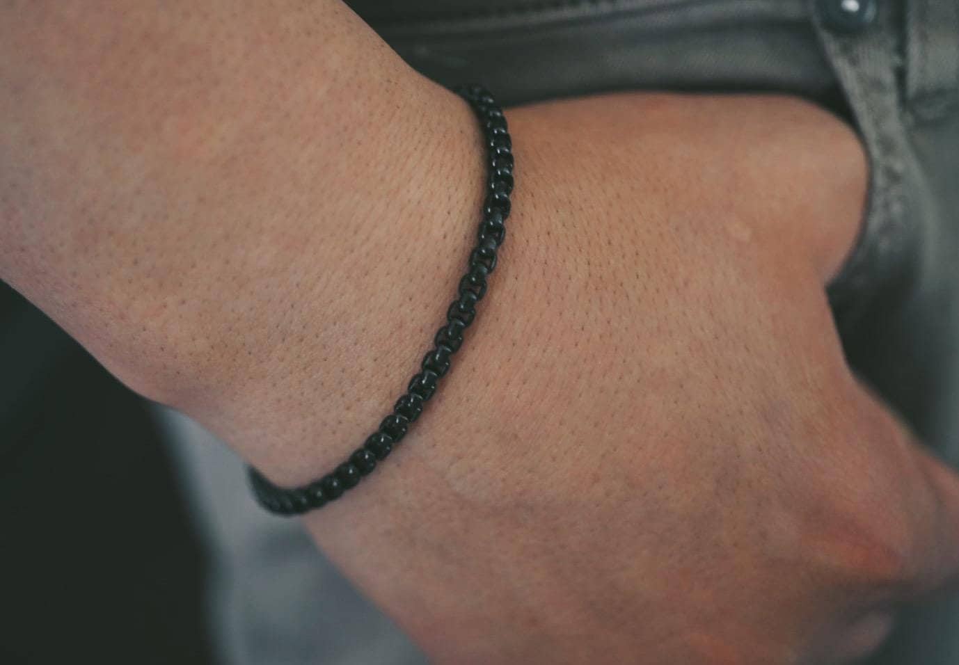 Black Box Chain Bracelet - Men's Black Chain Bracelet - Round Box Chain - Men's Bracelet - Men's Jewelry - Waterproof - Gift For Men , Him