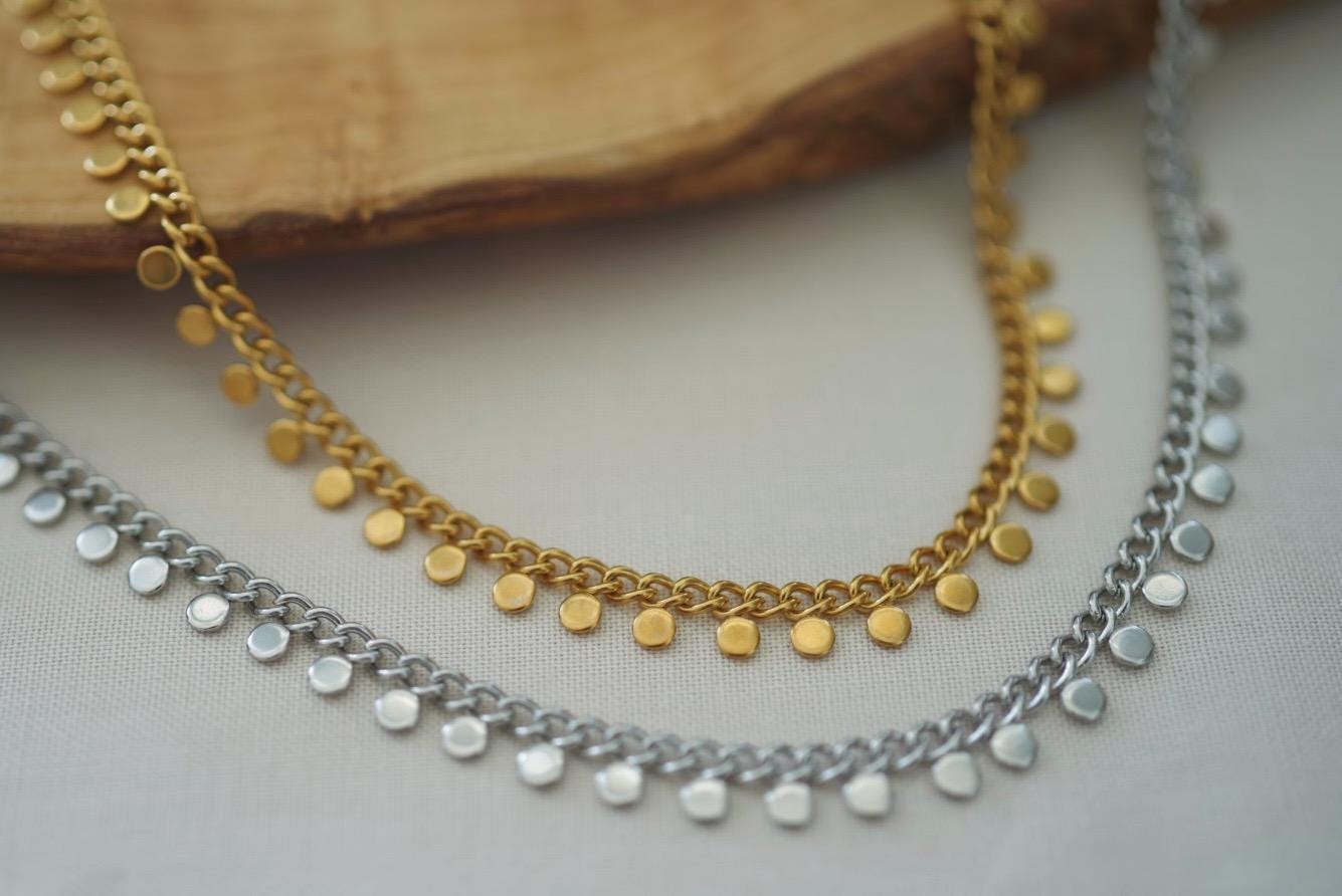 ネックレス・ペンダント Flat Dot Choker Necklace #7780 Dainty Coin Choker Necklace - Dot Disk Choker Necklace