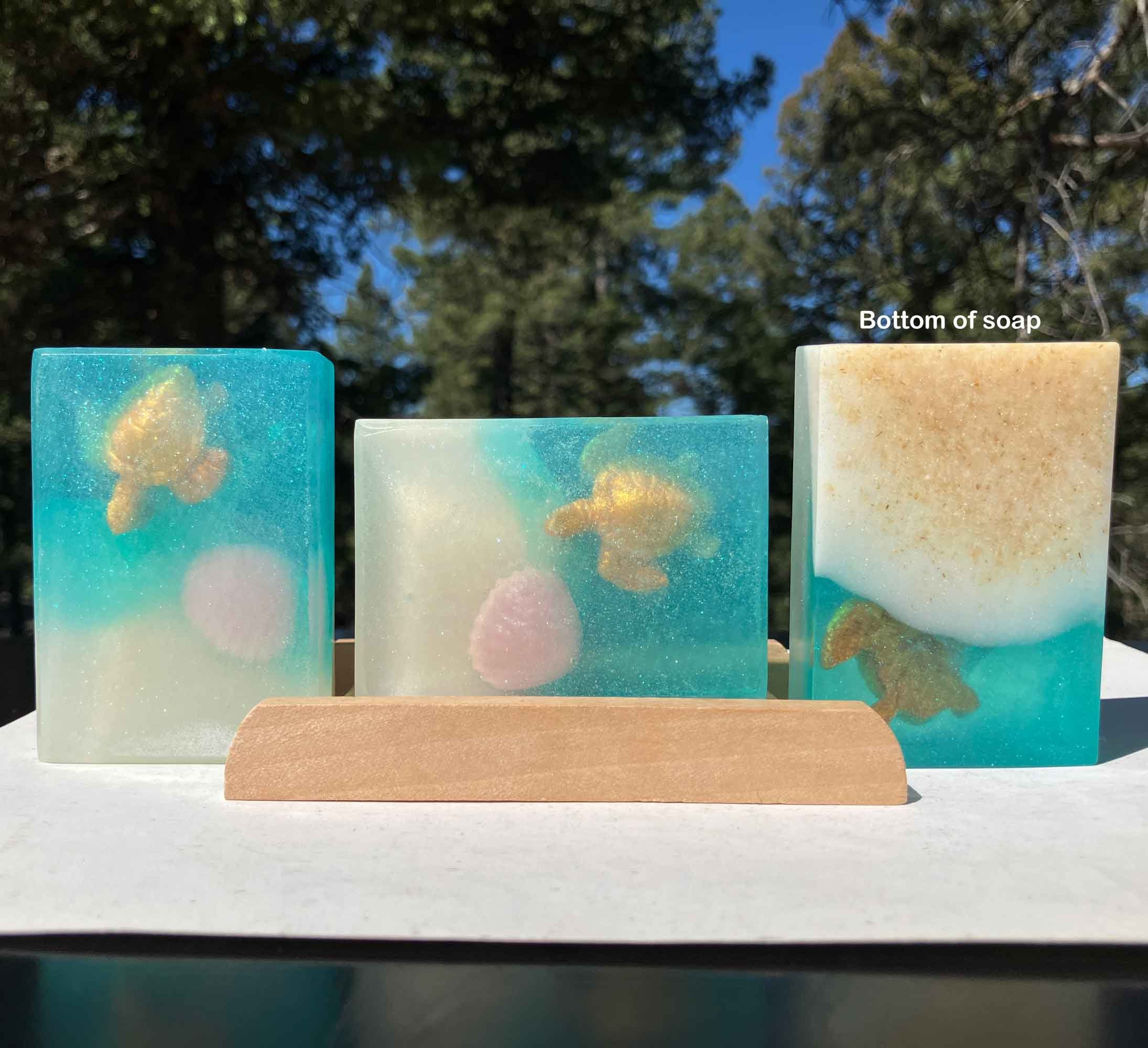 Beach Soap Bars with Turtle and Shell, Ocean Fragrance Handmade Glycerin Soaps  Guest Gift Novelty Fun Pretty Gentle Cute