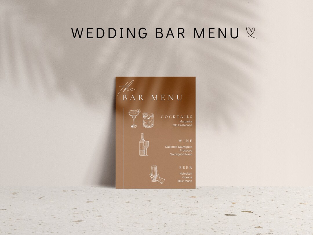 Bar Menu Template | Wedding Signature Drinks | Editable Menu Canva - Etsy