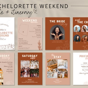 Invitation numérique Bachelorette du désert | Modèle de planificateur de week-end Bachelorette | Itinéraire de l&#39;enterrement de vie de jeune fille | Canva d&#39;invitation modifiable